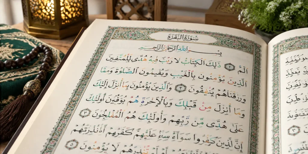 Color coded Tajweed rules shown in Quran text