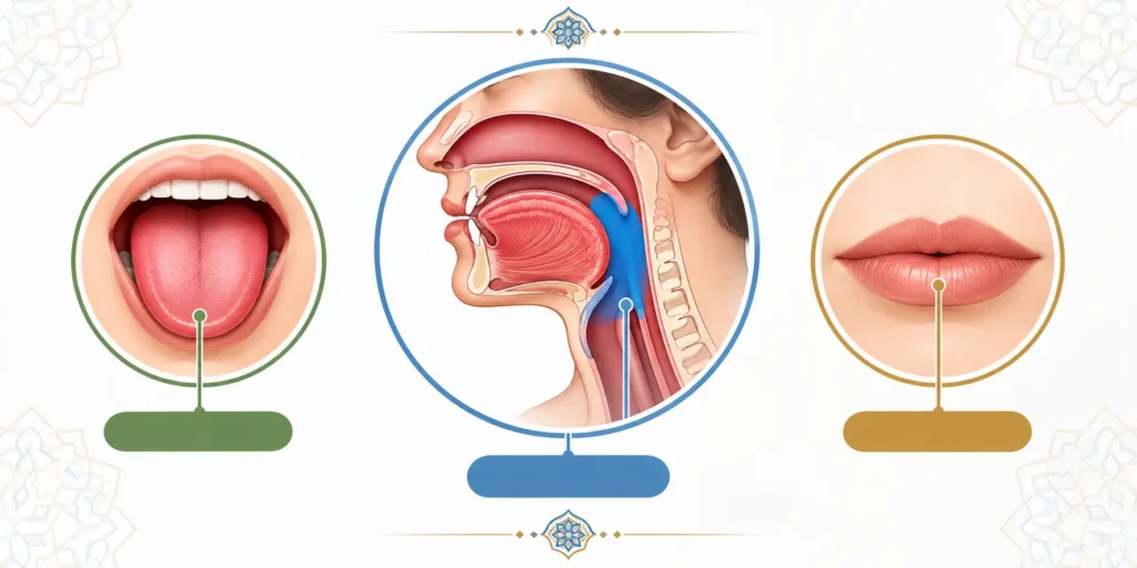Makharij articulation points for Arabic letters in Tajweed