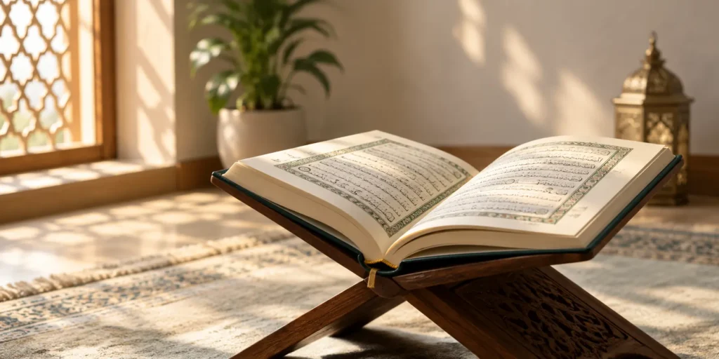 Open Quran illustrating the message of Surah An-Nas about seeking Allah's protection.