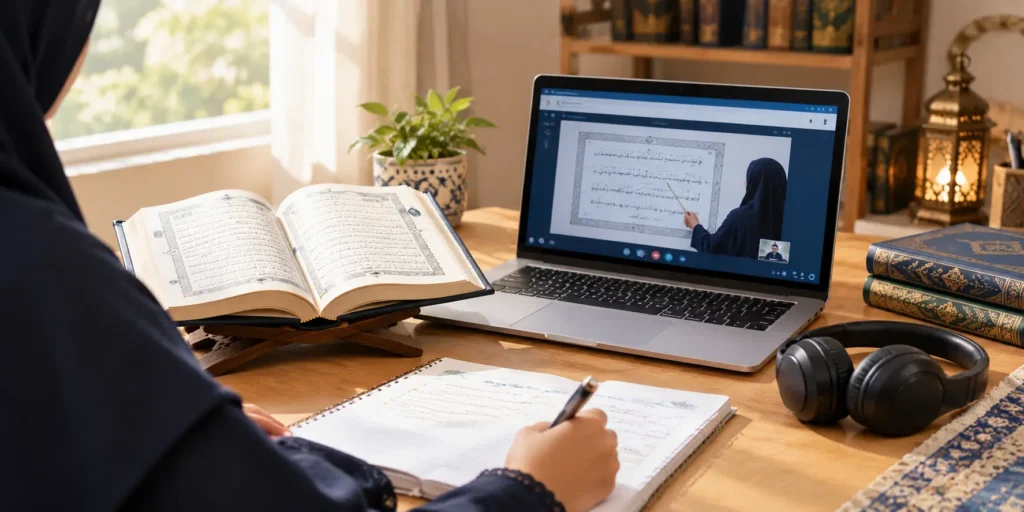 Student learning Tajweed through an online Quran course