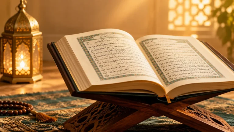 Open Quran pages showing Arabic verses (Ayahs)