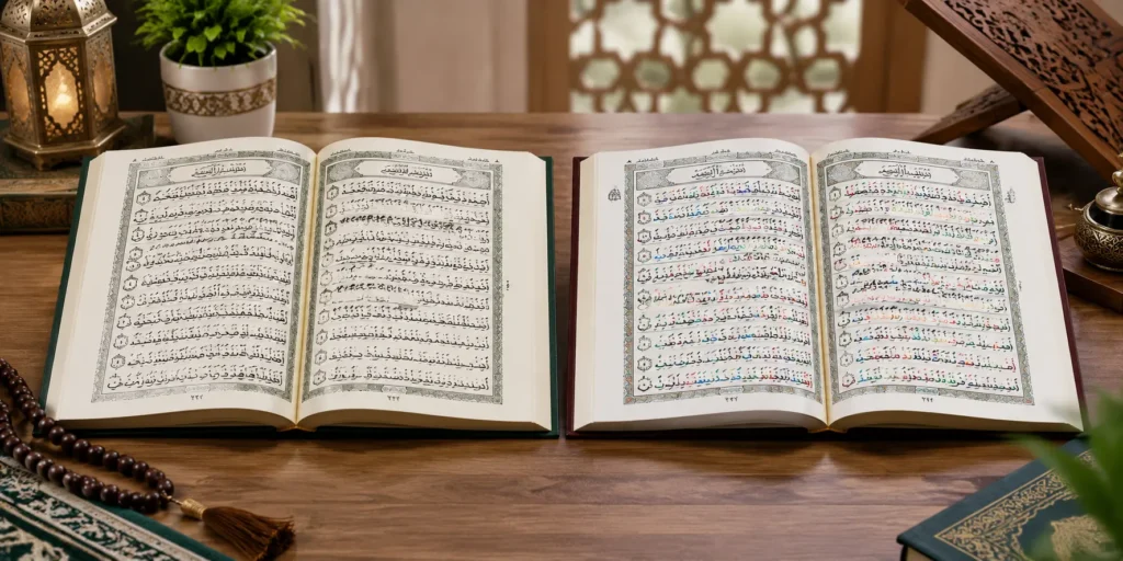 Regular Mushaf and Tajweed Mushaf comparison