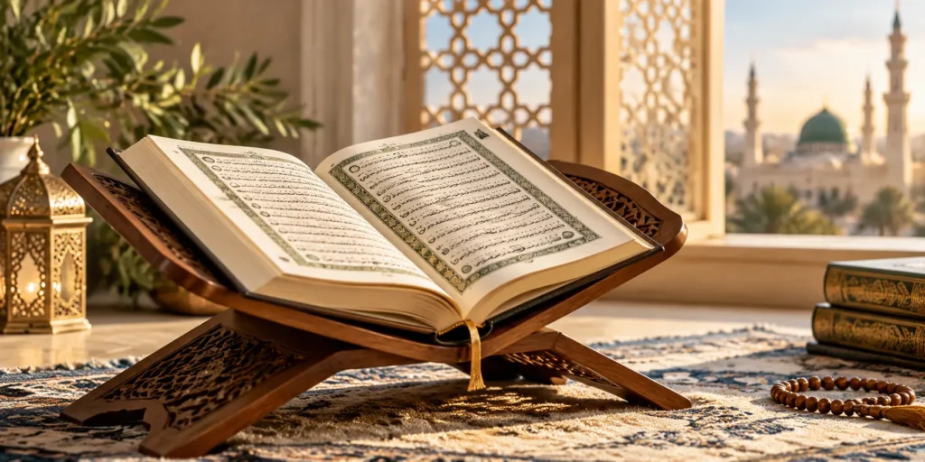 Open Quran representing Surah Al-Fatiha and its meaning