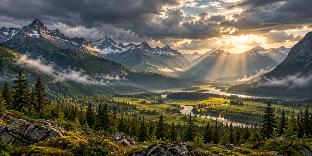 Mountains and green valley representing signs of creation in Surah An Naba