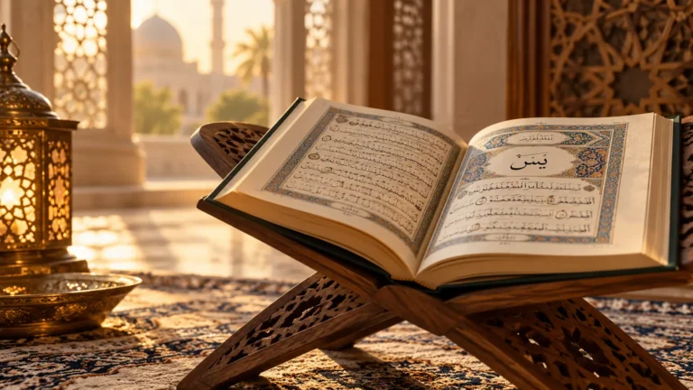 Surah Ya Sin Arabic letters on an open Quran